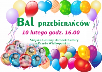 Bal Przebierańców lutego godz. 16:00 Miejsko-Gminny Ośrodek Kultury
