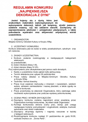 Regulamin Konkursu NAJPIĘKNIEJSZA DEKORACJA Z DYNI